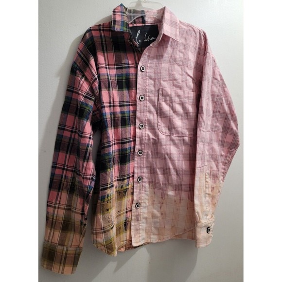 La Detresse Bleach Scorpio Flannel Color Block Oversized Plaid Shirt Small NWT - Picture 6 of 12